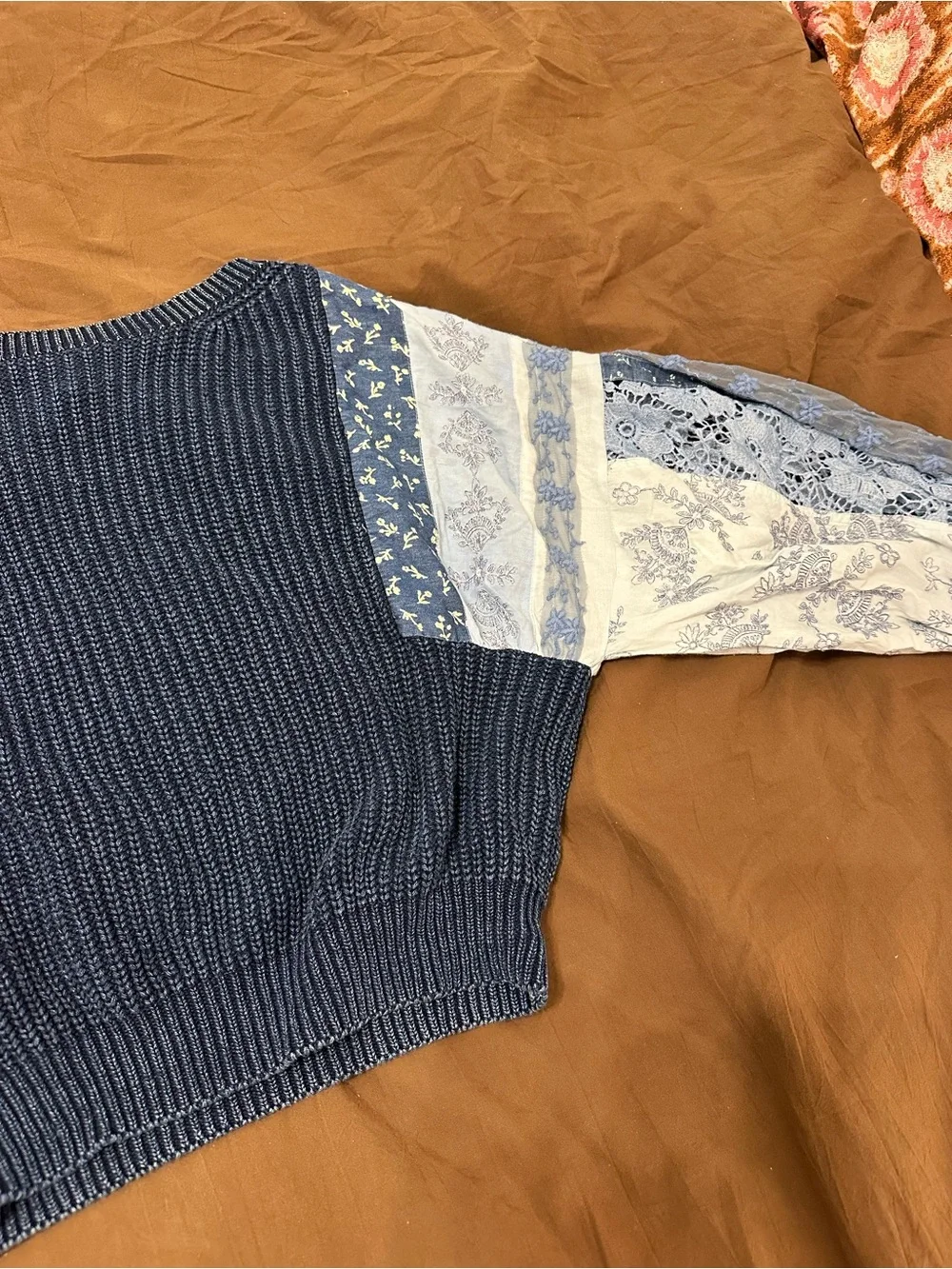 Anthropologie Womens Navy Mixed-Media Boho Pullover Sweater size small